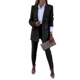 Spring Autumn Women Solid Color Two Piece Set Casual Trousers Set