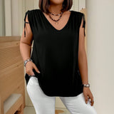 Plus Size Spring Summer Women Clothing Simple Elegant All Match Office Slimming Sleeveless Top