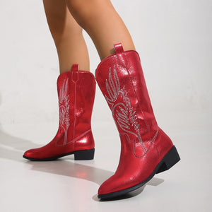 Autumn Winter Embroidery Knight Boots Women Pointed Square Heel Embroidered Sexy Boots