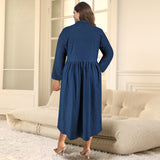 Plus Size Women Clothing Denim Stand Collar Button Long Sleeve Dress