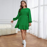 Plus Size Sweet Fresh Ruffled Waist Autumn Winter Dress