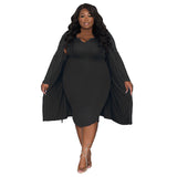 Plus Size Women Clothing Casual Long Sleeve Tube Top Dress Two Piece Set