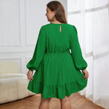 Plus Size Sweet Fresh Ruffled Waist Autumn Winter Dress