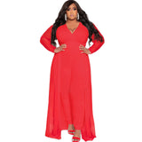 Popular Plus Size Woman Sexy V-neck Stitching Long Sleeve Solid Color Set