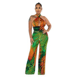 Women Clothing Sleeveless Sexy Backless Lace up Printed Jumpsuit