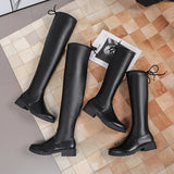 Flat Bottom Stretch Boots Women Chunky Heel Slingback High Slim Leather Boots Knight Boots