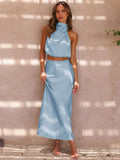 Summer Women Clothing Sexy Scarf Top Draping Skirt Casual Set Women Evening Dress