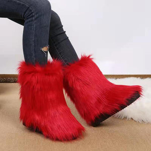 Floral Print Plush Mid Calf Length Snow Boots Women plus Size Fur Women Boots