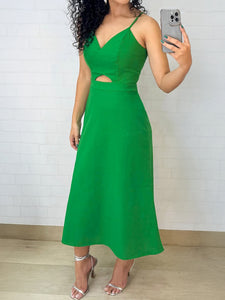 Women Solid Color Cutout Sling Casual Dress