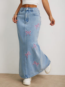 Printed Bow Top Product Pearl Women All Matching Jeans Skirt