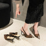 Hollow Out Cutout Pointed High Heel Back Open Shoes Women Stiletto Leopard Print Sandals