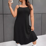Plus Size Women Clothes Casual U Neck Sleeveless Dress High Waist A line Slip Dress