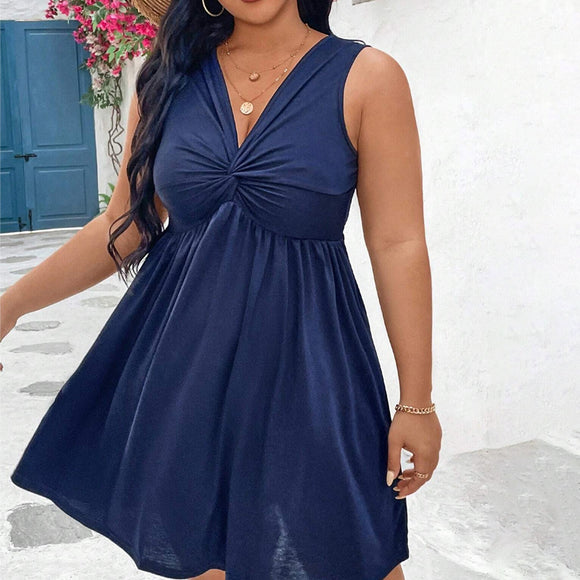 Plus Size Women Chest Kinked Pleated Slimming Fashionable Elegant Dress Women