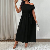 Plus Size Women Clothing Elegant Adult Lady like Woman off Shoulder One Shoulder Cold Shoulder Maxi Dress