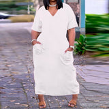 Women Sexy V neck Loose plus Size Dress