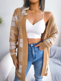 Autumn Winter Plaid Lace up Lantern Sleeve Casual Cardigan Sweater Coat Women Clothing