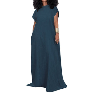 Plus Size Women Clothing Denim Sleeveless Backless Maxi Dress