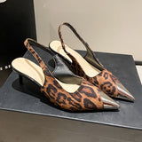 Hollow Out Cutout Pointed High Heel Back Open Shoes Women Stiletto Leopard Print Sandals