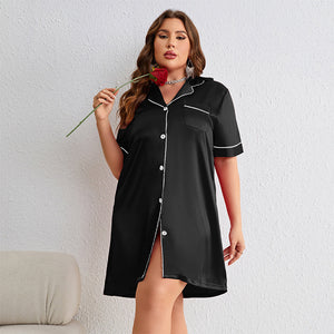 Plus Size Women Pajamas Silk Ice Silk Thin Long Sleeve Cardigan Artificial Silk Simple Sexy Home Wear