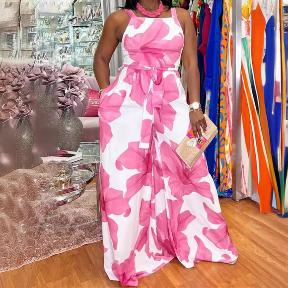 Plus Size Casual Personality Printed Sleeveless Jumpsuit