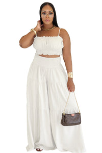 Summer Autumn plus Size Solid Color Suspender Top plus Loose Wide Leg Pants Two Piece Sets