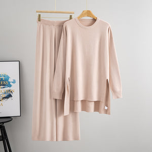 Independent Solid Color Pullover Age Reducing Pullover Two Piece Sets Sweater Women