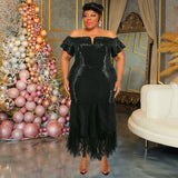 Plus Size Women Off Shoulder Sequin Assembled Mesh Maxi Dress