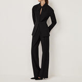 Black Sets Women Collared Long Sleeve Slim Jacket Casual Pants Office Two Piece Sets