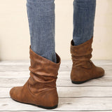 Casual Boots round Toe Low Heel Low Top Sleeve Faux Leather Boots All-Match Simple Sl on