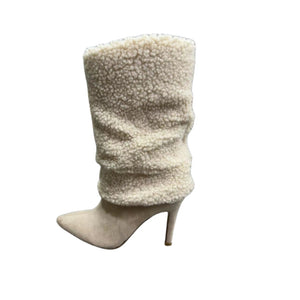 Lamb Fur Snow Boots Women Thick Warm Suede Knight Boots Stiletto Pointed Toe below the Knee Buskin High Heel High Leg Boot
