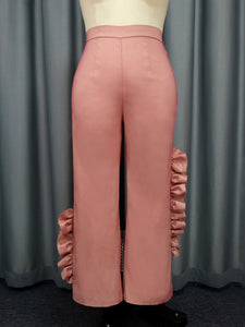 Women Comfort Casual Wooden Ear Straight Leg Pants Pink Loose plus Size All Matching Casual Pants Trousers