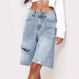 Summer High Waist Retro Worn Jeans Women Distressed Loose Raw Hem Cropped Pants