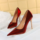 Sexy Slimming Stiletto Heel Satin High Heel Low Cut Pointed High Heels Women Shoes