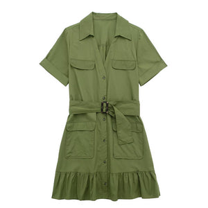 Spring Women Clothing Simple Graceful Waistband Poplin Dress