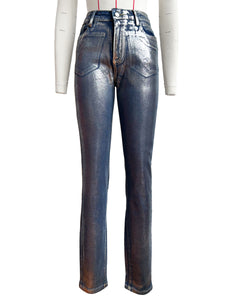 Women Clothing Gilding Craft Silver Skinny Stretch Jeans
