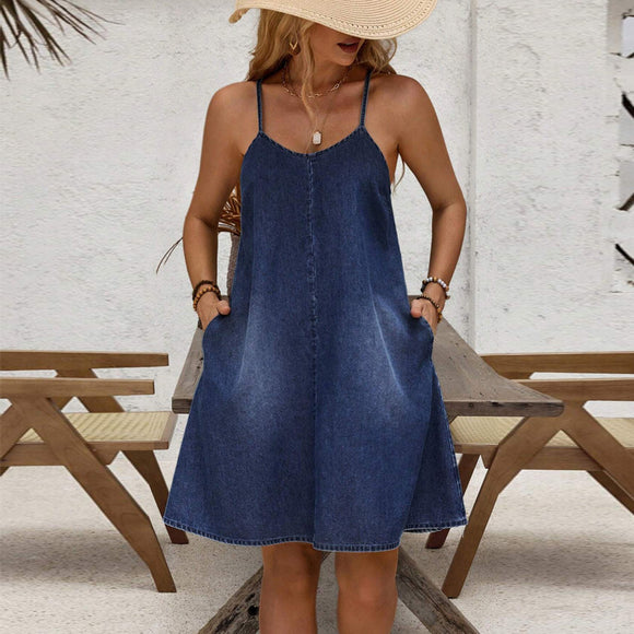 Women Clothing Denim Loose Feeling Wear Casual Sling Dress