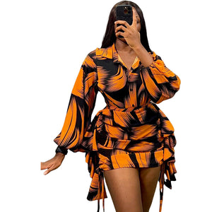 All Matching Shirt Printed Sexy Hip Skirt Elegant Women Two Piece Set