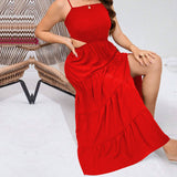 Plus Size Women Clothes Sexy Backless Waist Trimming Large Swing Tiered Dress Beach Dress Maxi Dress