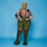 Hole Washing Horn Street Trend Tight Plus Size Women Jeans