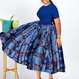 Plus Size Women Clothing Pleated African Black Swing Dress