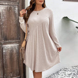 Plus Size Women Clothing Elegant Intellectual Dress Autumn Winter Loose Flab Hiding Slimming Midi Dress