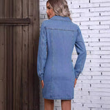 Retro Waist Controlled Slimming Long Sleeve Denim Dress