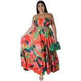 Plus Size Summer Sexy off Shoulder Pleated Long Women Clothes Printing Slip Dress