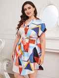 Plus Size Swing Office Dress With Irregular Asymmetric Geometric Abstract Pattern Maxi Dress Printed Abstract Floral