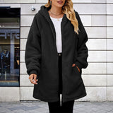 Plus Size Winter Loose Plush Women Long Sleeved Hooded Zipper Jacket
