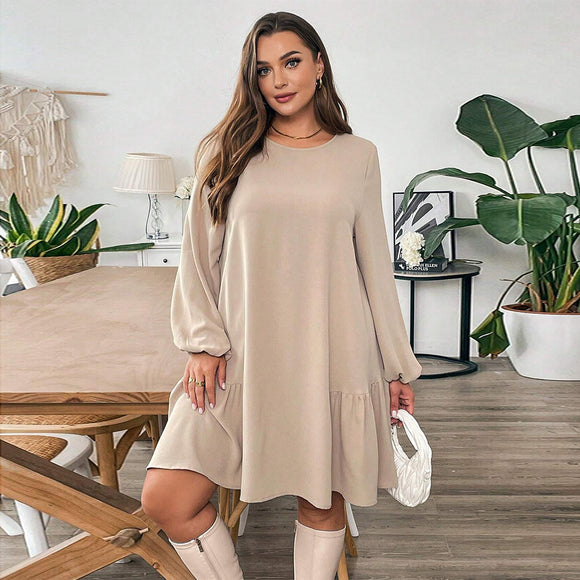 Plus Size Women Clothing Simple Comfortable Dress Autumn Winter Loose Slimming One Step Midi Dress