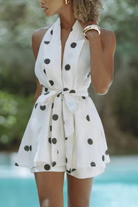 Spring Summer Halter Sleeveless Printed Set Loose Vacation Short Sleeve Two Piece Set for Women
