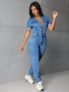 Women Clothing Casual Office Slim Fit Slimming One Piece Denim Trousers