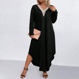 Plus Size Women Clothes Loose Casual Dress Covering Belly Thin Stitching Lace Dress
