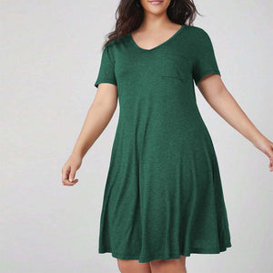Plus Size Women Casual Simple Dress Summer All Matching Graceful Mid Length Dress
